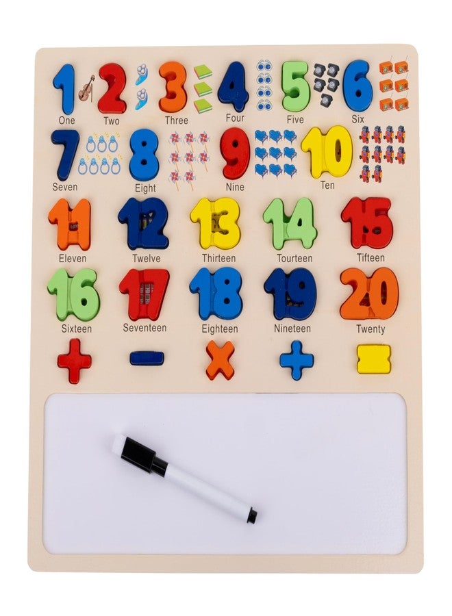 KRESHU Wooden Numbers Learning Board for Kids 1-20 | Montessori Educational Toy with Whiteboard & Marker | Math & Counting Puzzle for Toddlers & Preschool Kids | Reusable Writing Board(Ages 2-5 Years) - Image 1